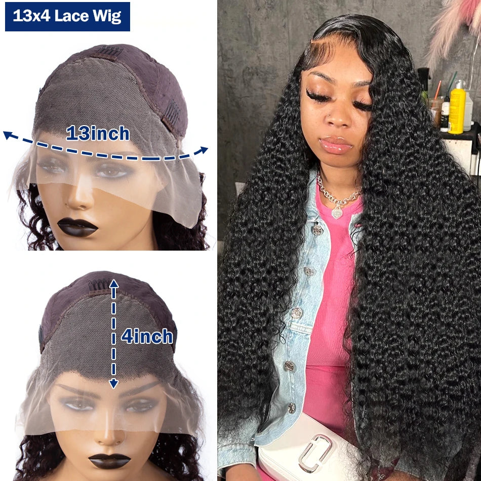 13x6 HD Transparent Deep Wave Frontal Wig 250 Density 13x4 Lace Front Wig Human Hair Brazilian Raw 30 40 Inch Loose Curly Wigs
