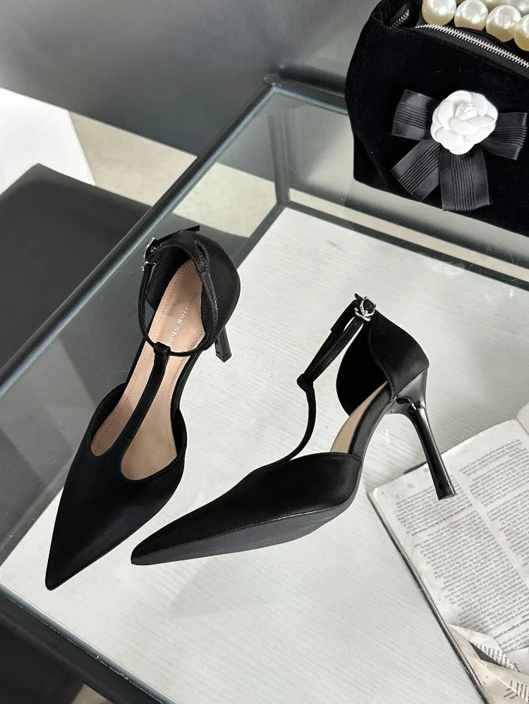 Sexy Red High Heels Women Pointed Toe Party Dress Shoes T-Strap Patent Leather Elegant Slingback Thin Heels Female Sandals Women