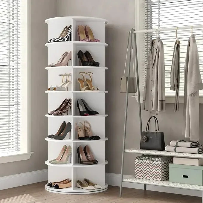 Shoe Rack 7-Tier Spinning, Free Standing Rotating Tower 360°, Easy To Assemble, Space-Saving,White Easy To Clean Shoe Cabinet