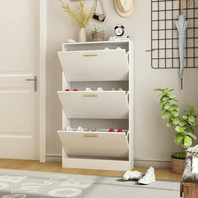 Shoe Cabinet with 2 Flip Drawers - Narrow Shoes Storage for Entryway, Freestanding Hidden