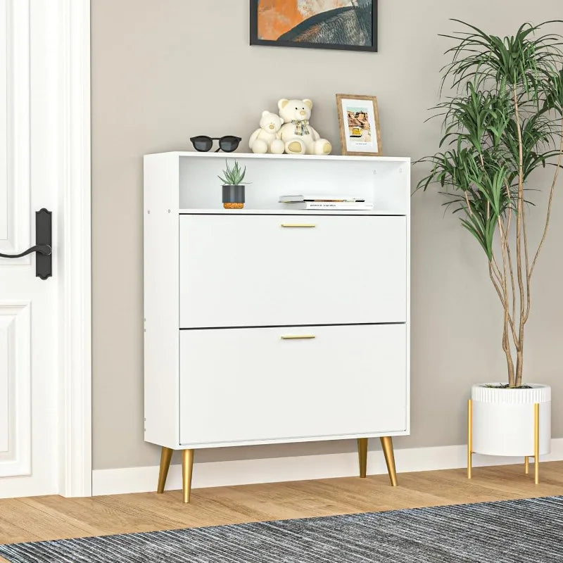 Shoe Cabinet with 2 Flip Drawers - Narrow Shoes Storage for Entryway, Freestanding Hidden