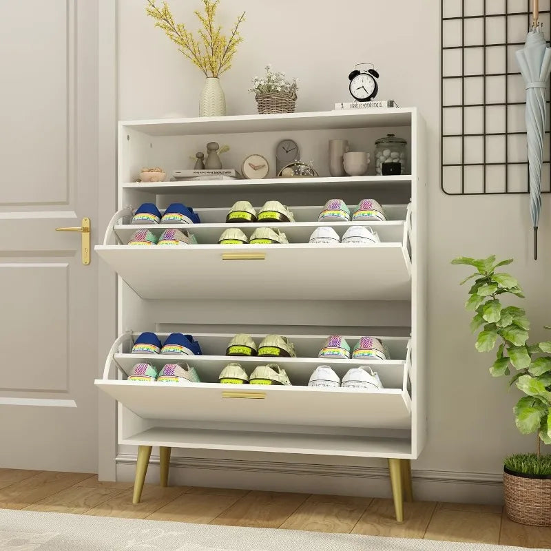 Shoe Cabinet with 2 Flip Drawers - Narrow Shoes Storage for Entryway, Freestanding Hidden