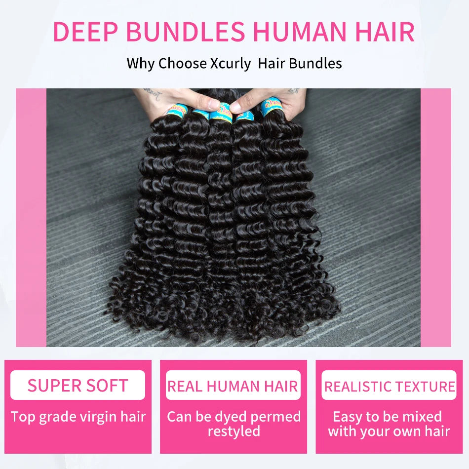 Linktowig 28 30 32 Inch Deep Wave Human Hair Bundles Curly Bundles Human Hair Raw Hair Bundles Human Hair Extensions Double Weft