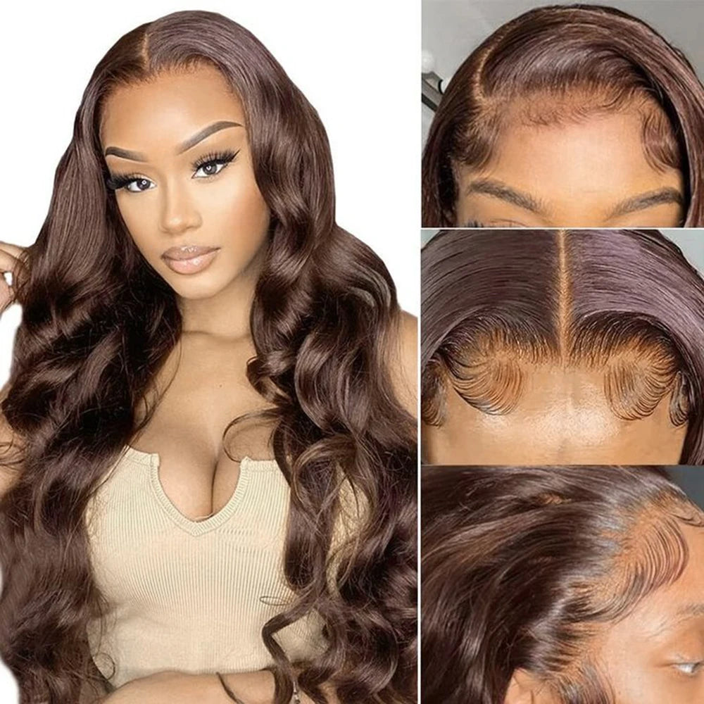 Chocolate Brown 13x4 Synthetic Glueless Lace Front Wigs For Women Loose Wave Body Wave Lace Frontal Wig Pre Cut 180% Density