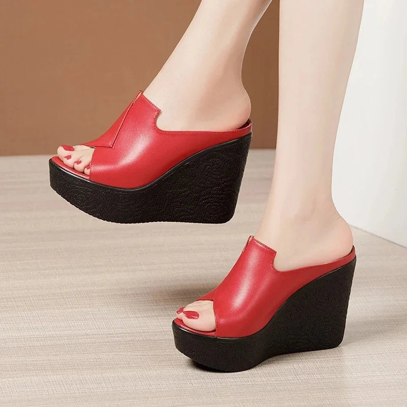 YAERNI High Heel 11cm Wedges Heel Fashion Sandals For Women's Summer New Platform Large Size Open Toe Ladies Shoes