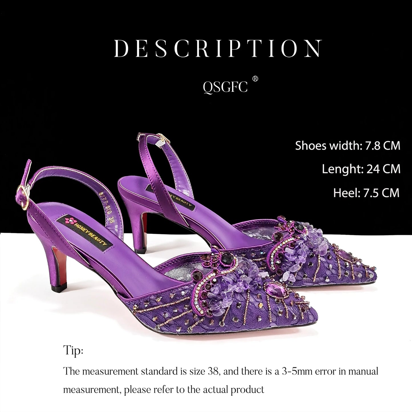 QSGFC Nigerian Style Elegant Women Heels Shoes And Bag Set Rhinestone with Coral Shoes Wedding Party