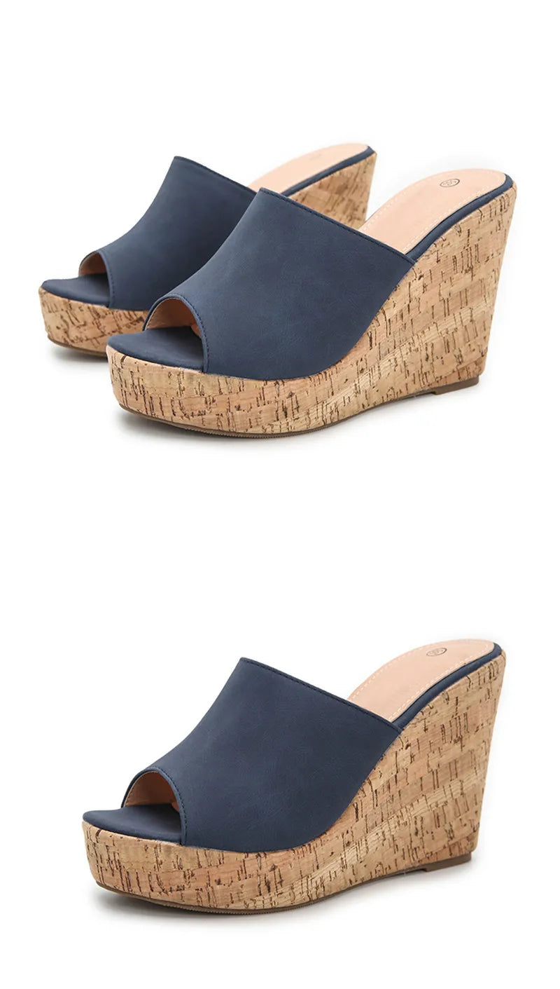 Comemore 2022 New Summer Woman Casual Platform Wedges Heels Slippers Fashion Open Toe Roman Women's Sandals Shoes Slides Mules