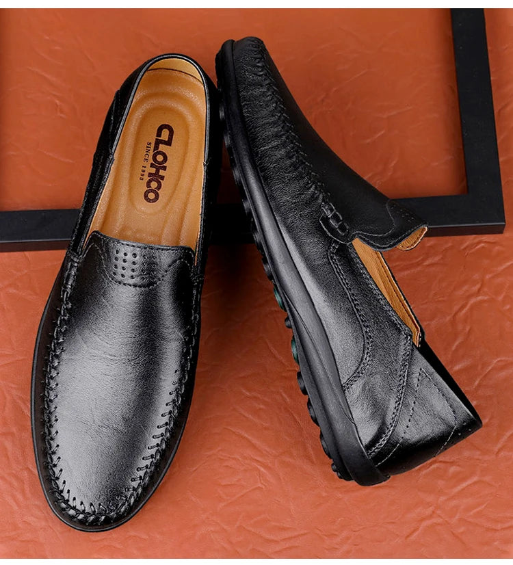 CLOHOO Men's Stitching None Slip Genuine Leather Shoes Handmade Loafer Business Wedding Plus Size Formal Casual Shoes for Men