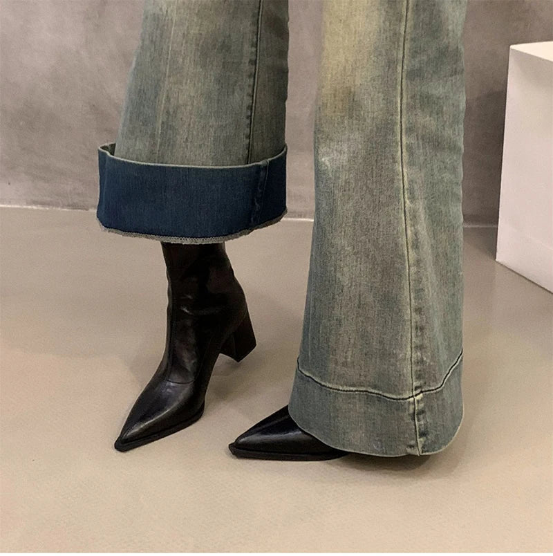Designer Vintage Women Ankle Boots Fashion Pointed Toe Short Booties Elegant High Heels Shoes Botas Mujer