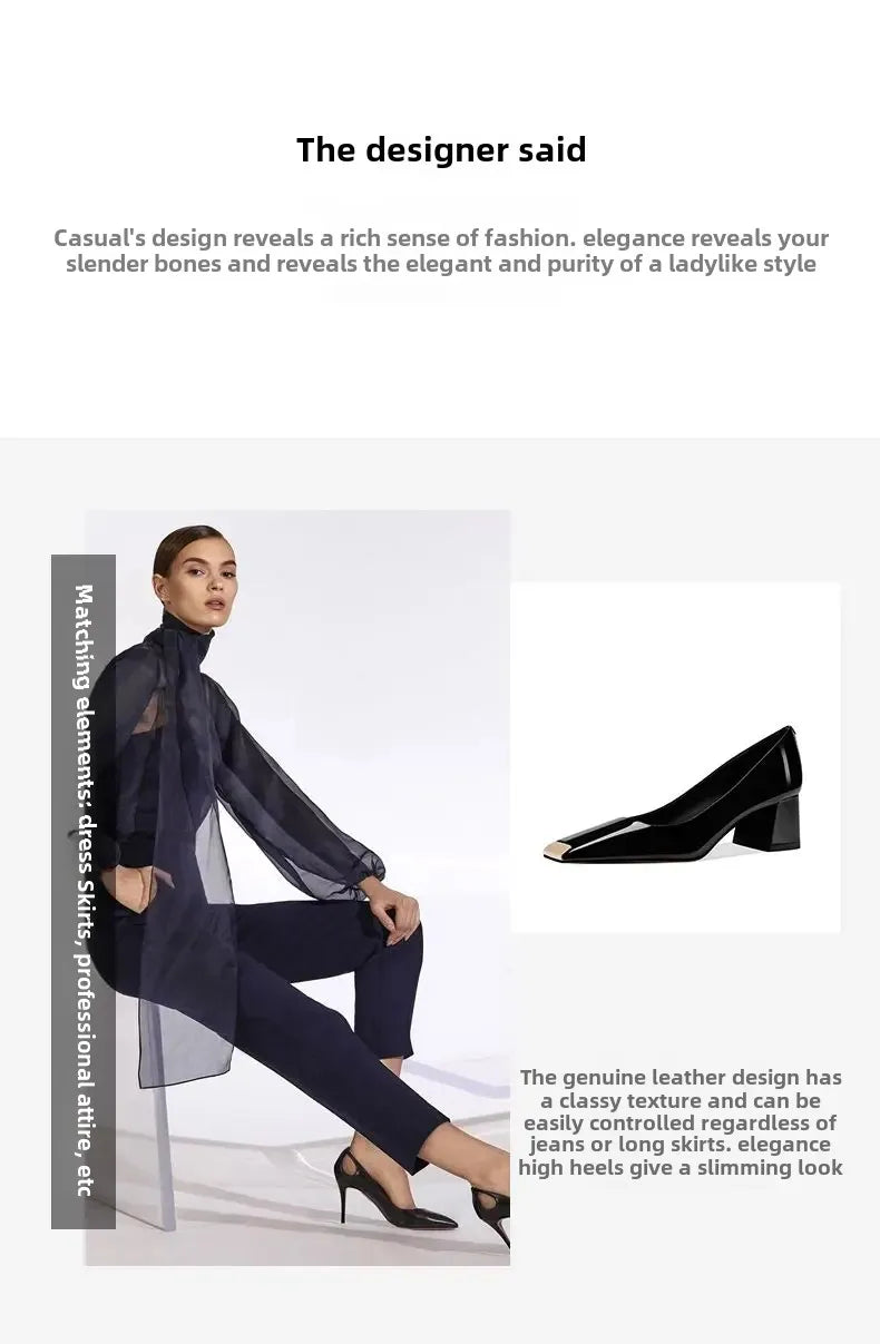 2025 new spring ladies pumps chunky heels leather square head shallow mouth with fashion comfortable commuter work women's shoes