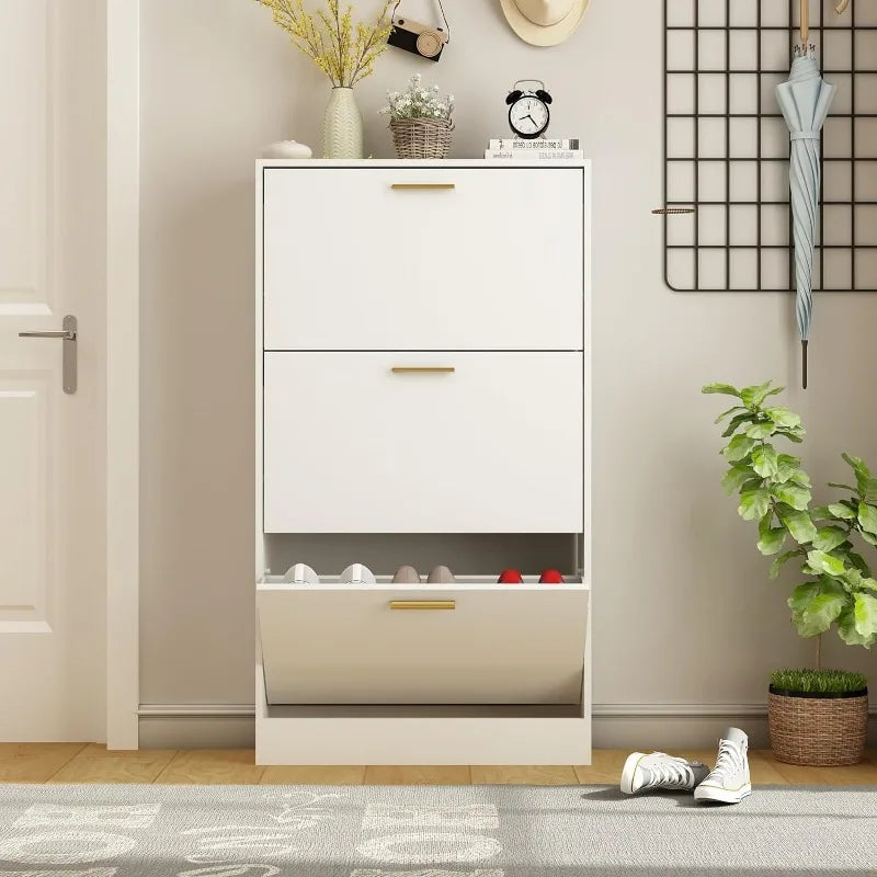 Shoe Cabinet with 2 Flip Drawers - Narrow Shoes Storage for Entryway, Freestanding Hidden