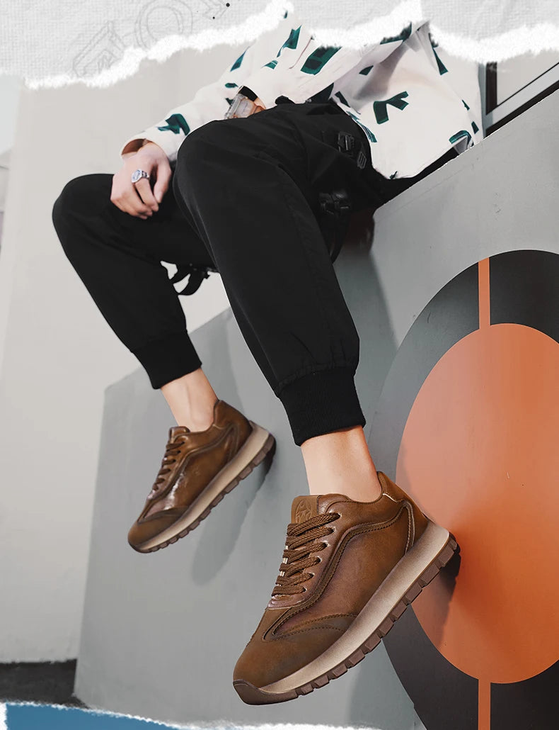 Trendy Men Shoes All Seasons Leather Casual Sneakers Korean Style Fashion Running Shoes Non-slip Wear-resistant Mens Sports Shoe