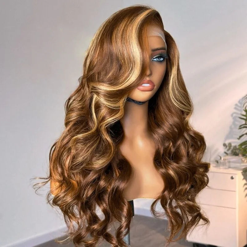 Body Wave 13x6 Hd Lace Front Wig Colored Transparent Highlight Human Hair Wigs For Women Brazilian 4/27 Blonde Pre Plucked Wigs
