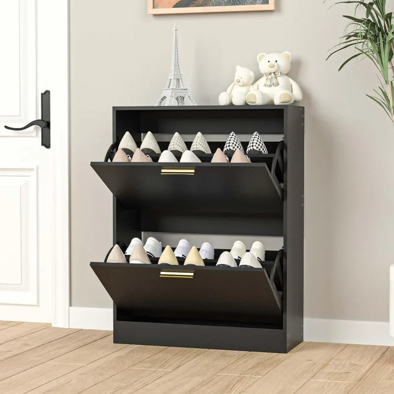 Shoe Cabinet with 2 Flip Drawers - Narrow Shoes Storage for Entryway, Freestanding Hidden