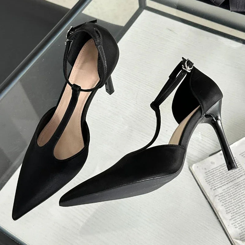 Sexy Red High Heels Women Pointed Toe Party Dress Shoes T-Strap Patent Leather Elegant Slingback Thin Heels Female Sandals Women