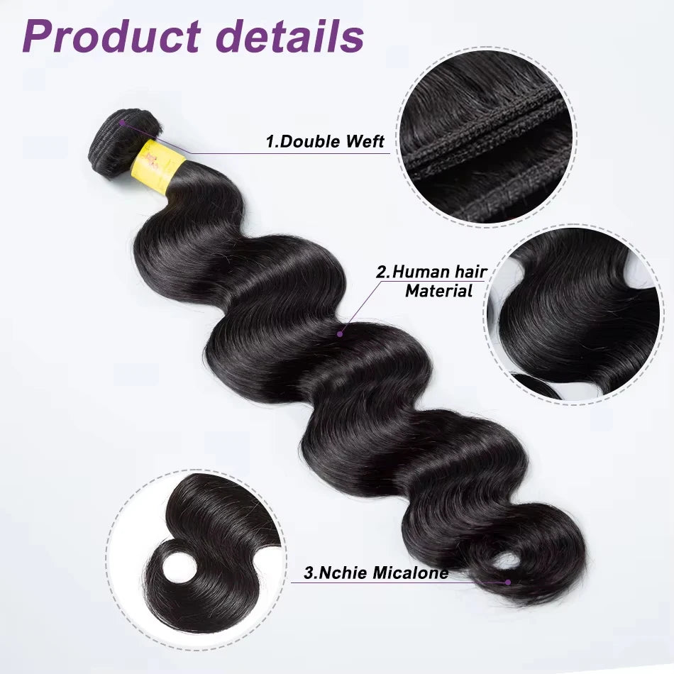 30 40 Inch Body Wave Raw 2 3 4 Bundles Indian 100% Unprocessed Human Hair Wavys Double Drawn Virgin Bundles Weave Extensions