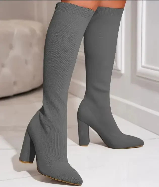 Plus Size 42 Platform Boots Women Shoes Mesh Knitting Long Boots High Heels Knee High Boots women shoes