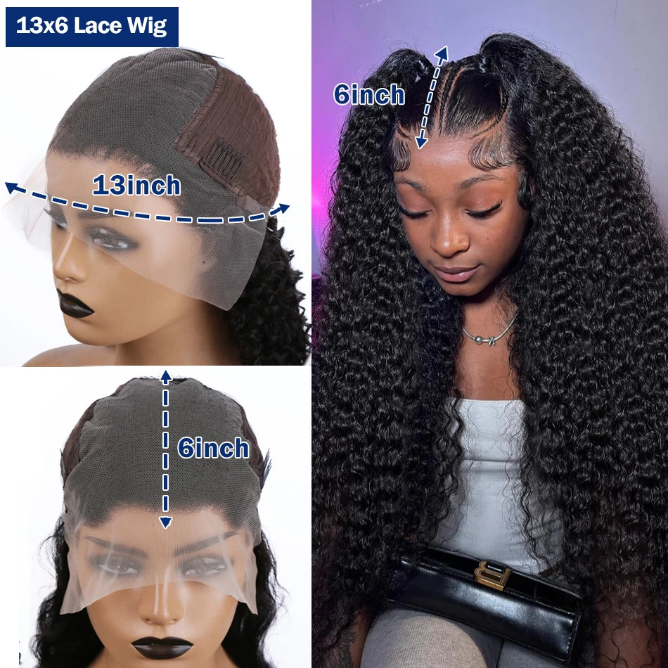 13x6 HD Transparent Deep Wave Frontal Wig 250 Density 13x4 Lace Front Wig Human Hair Brazilian Raw 30 40 Inch Loose Curly Wigs