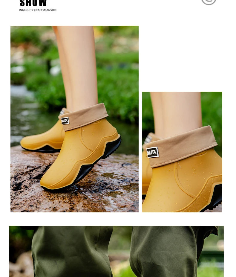 Fashion Couple's Outdoor Rain Boots New Men High Top Hiking Fishing Water Shoes Anti-slip Chef Work Ankle Boots Waterproof Shoes