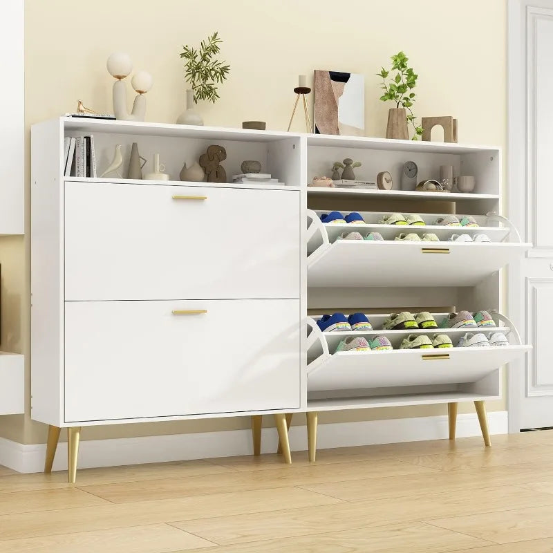 Shoe Cabinet with 2 Flip Drawers - Narrow Shoes Storage for Entryway, Freestanding Hidden
