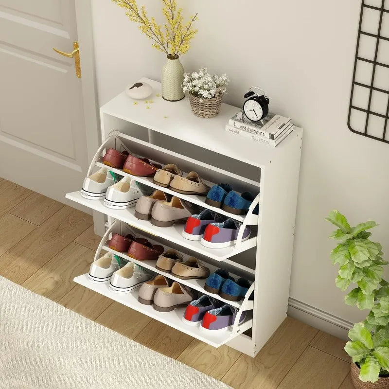 Shoe Cabinet with 2 Flip Drawers - Narrow Shoes Storage for Entryway, Freestanding Hidden