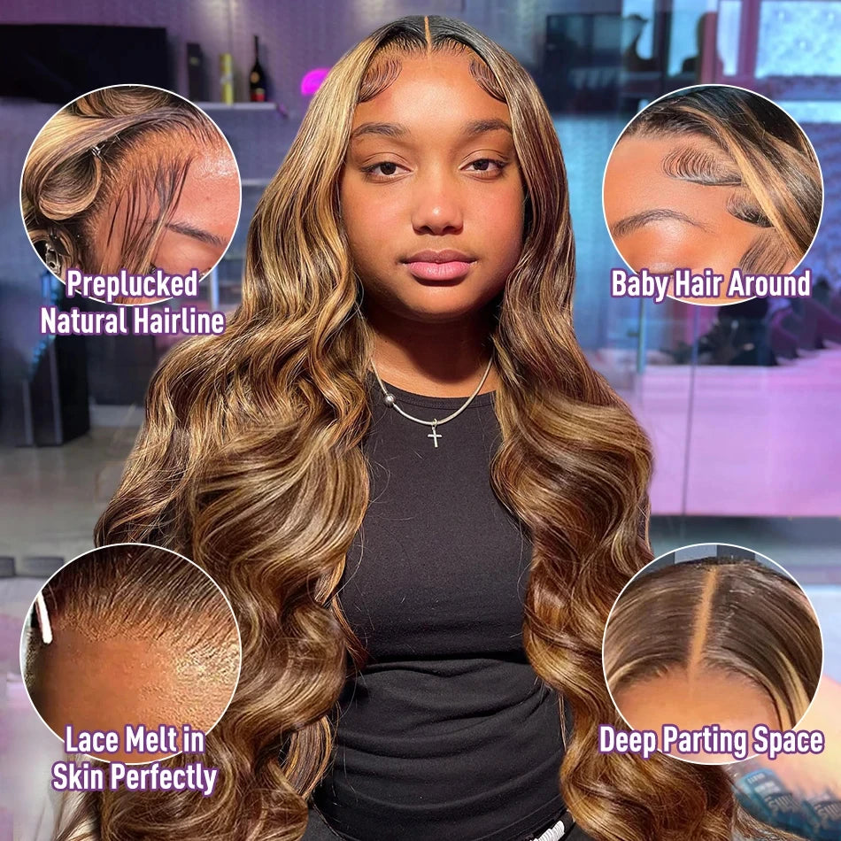Body Wave 13x6 Hd Lace Front Wig Colored Transparent Highlight Human Hair Wigs For Women Brazilian 4/27 Blonde Pre Plucked Wigs