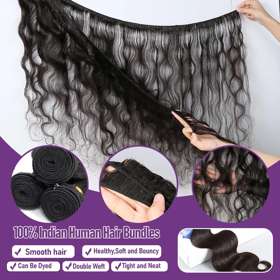 30 40 Inch Body Wave Raw 2 3 4 Bundles Indian 100% Unprocessed Human Hair Wavys Double Drawn Virgin Bundles Weave Extensions