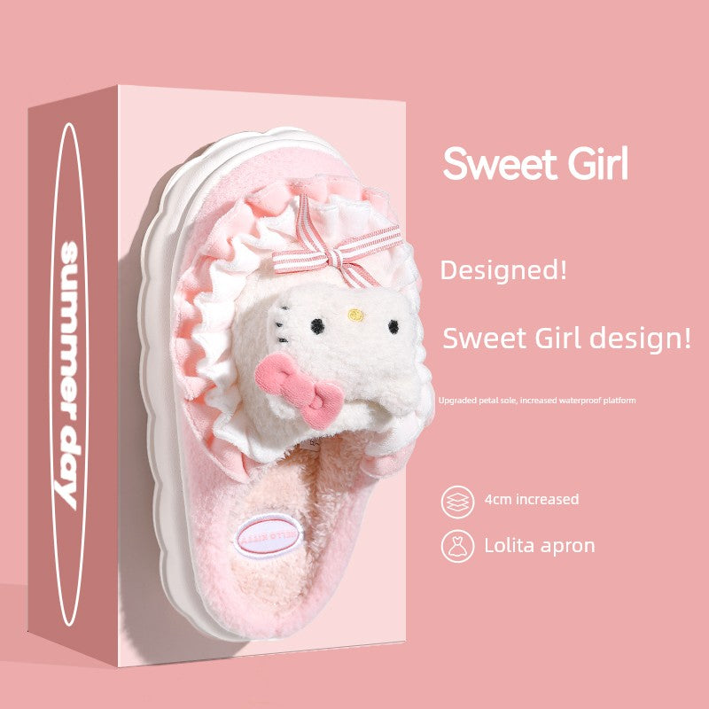 Thick Sole Clow M Bag Heel Cute Fleece-Lined Cotton Slippers