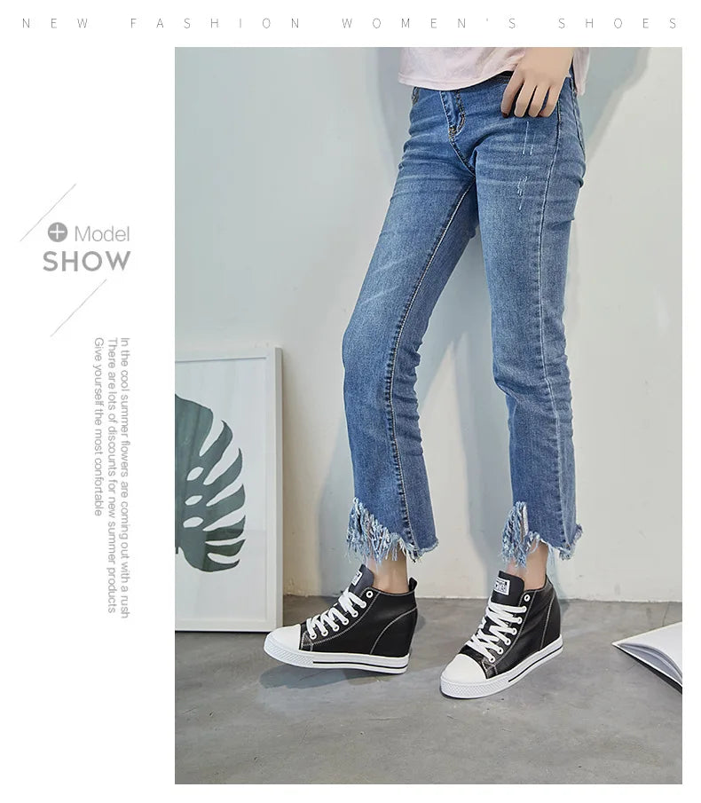 2025 Genuine Leather Shoes New Autumn Winter Lace-up High-top Women Sneaker Shoes High Heels Increase Within Wedges Casual Shoes