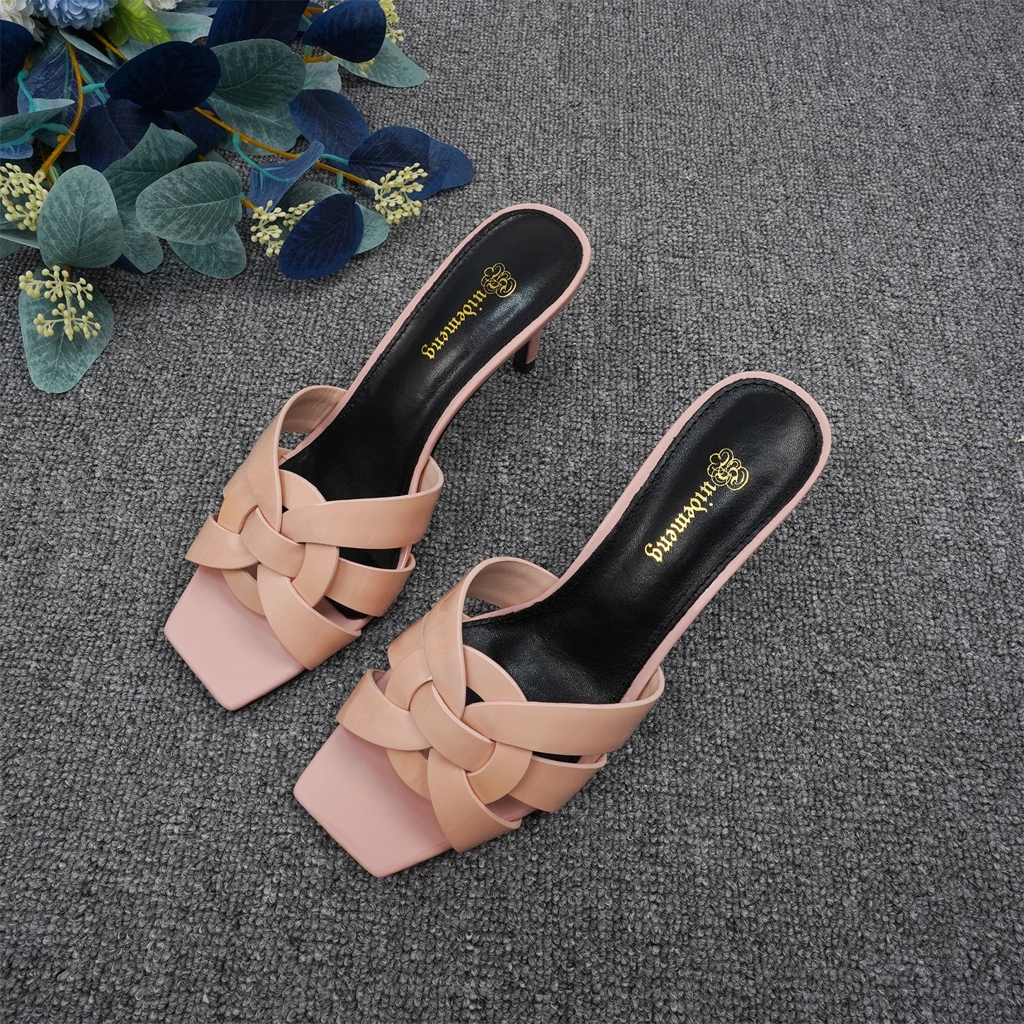 Summer Women's Slippers Plus Size 35-44 Fashion High Heels Leather Open Toe Square Party Shoes Elegant Slim Heels Women's Shoes