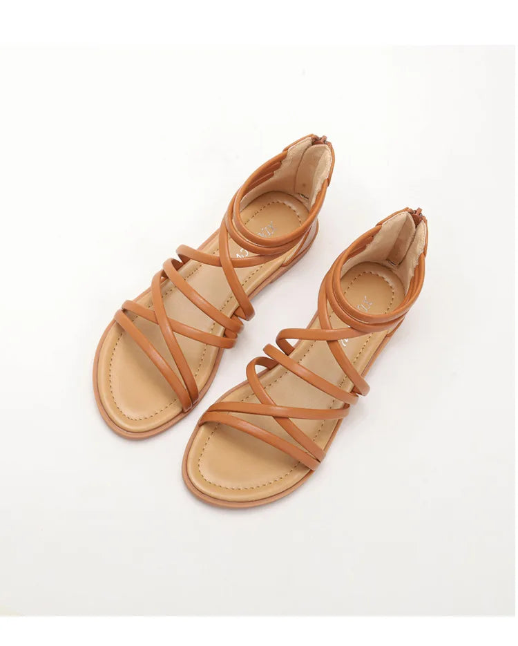 Large Size Summer Women 1cm Platform 2cm High Heels Sandals Lady Lightweight Solid Color Shoes Female Comfortable Roman Flats