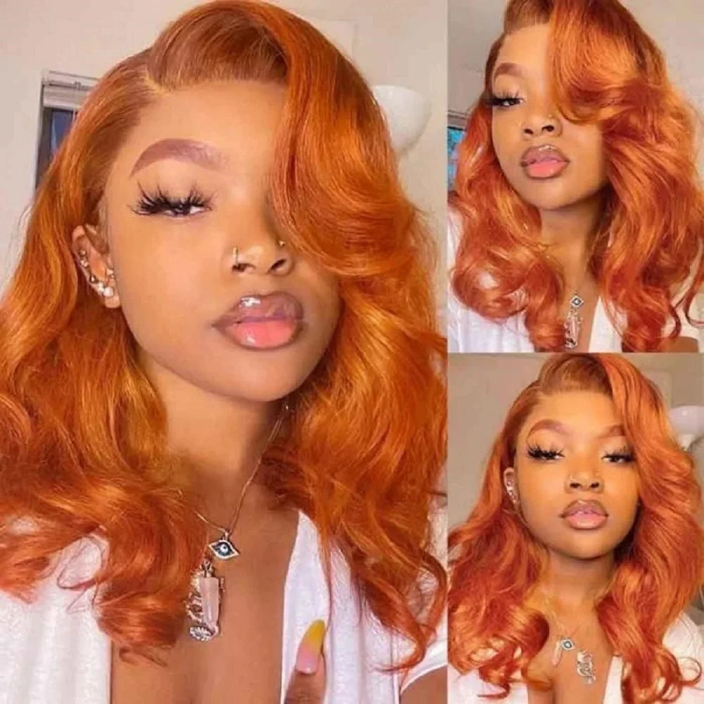Ginger Orange 38 Inch Lace Front Wigs Human Hair Body Wave Wavy 13x6 HD Lace Front Ginger Glueless Wigs Human Hair 210% Density