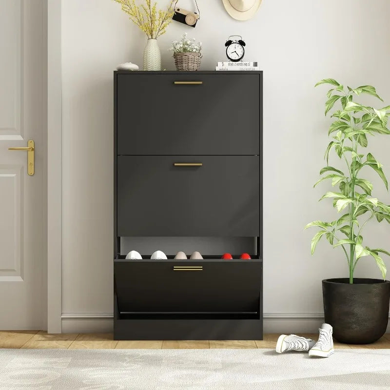 Shoe Cabinet with 2 Flip Drawers - Narrow Shoes Storage for Entryway, Freestanding Hidden