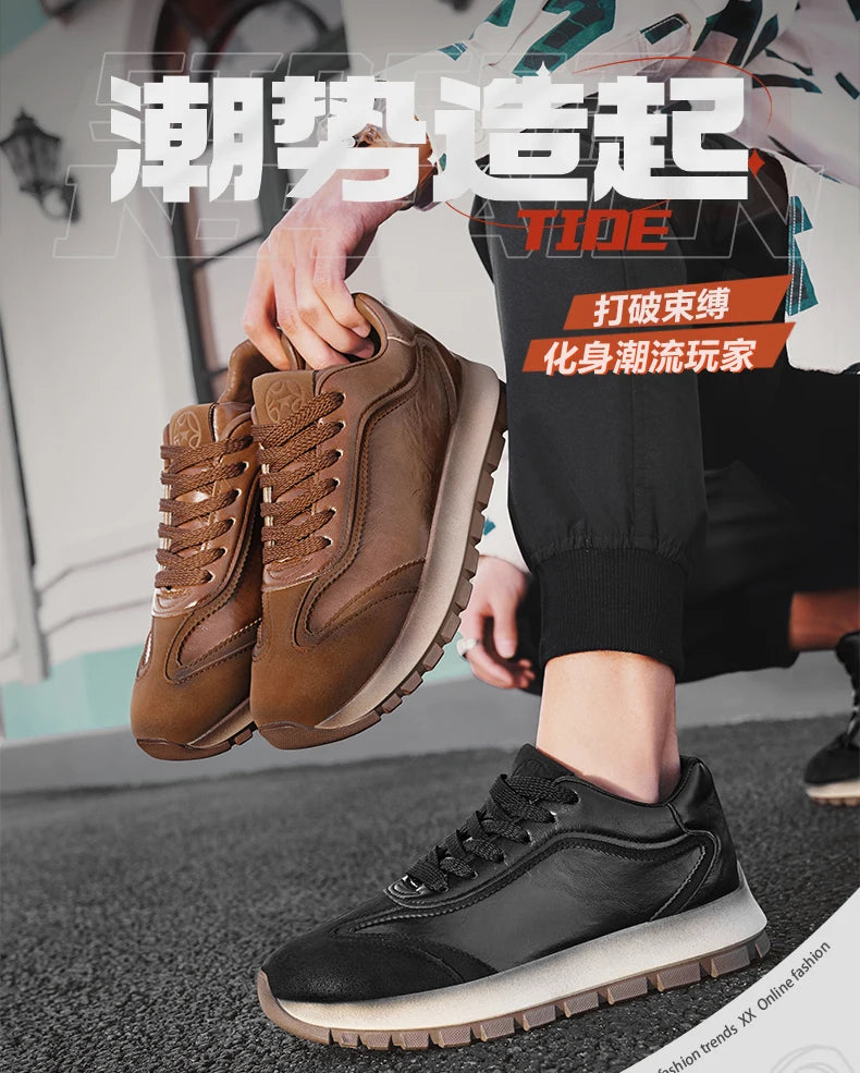 Trendy Men Shoes All Seasons Leather Casual Sneakers Korean Style Fashion Running Shoes Non-slip Wear-resistant Mens Sports Shoe