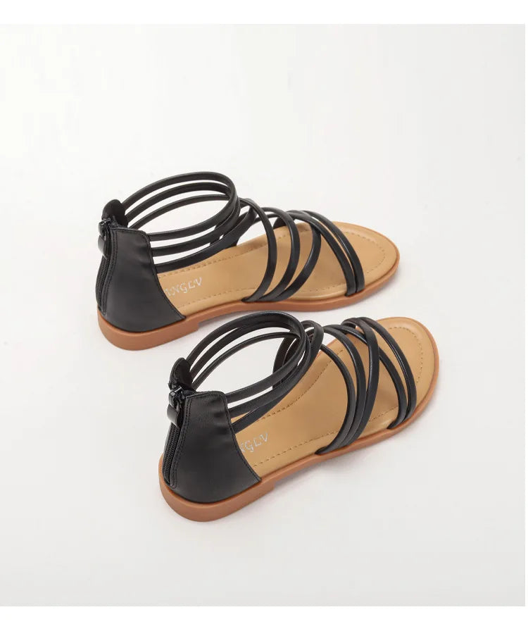 Large Size Summer Women 1cm Platform 2cm High Heels Sandals Lady Lightweight Solid Color Shoes Female Comfortable Roman Flats