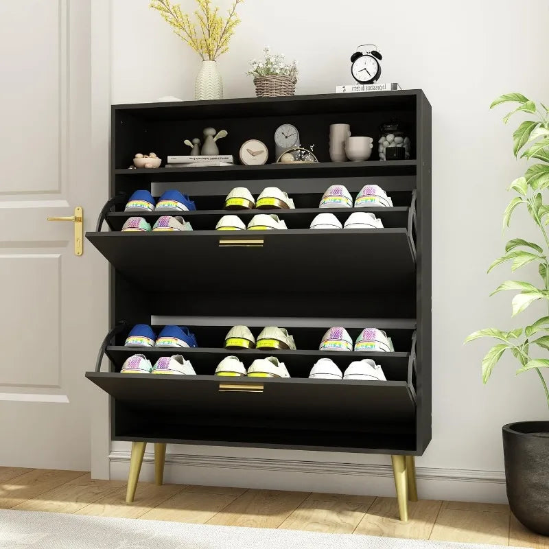 Shoe Cabinet with 2 Flip Drawers - Narrow Shoes Storage for Entryway, Freestanding Hidden