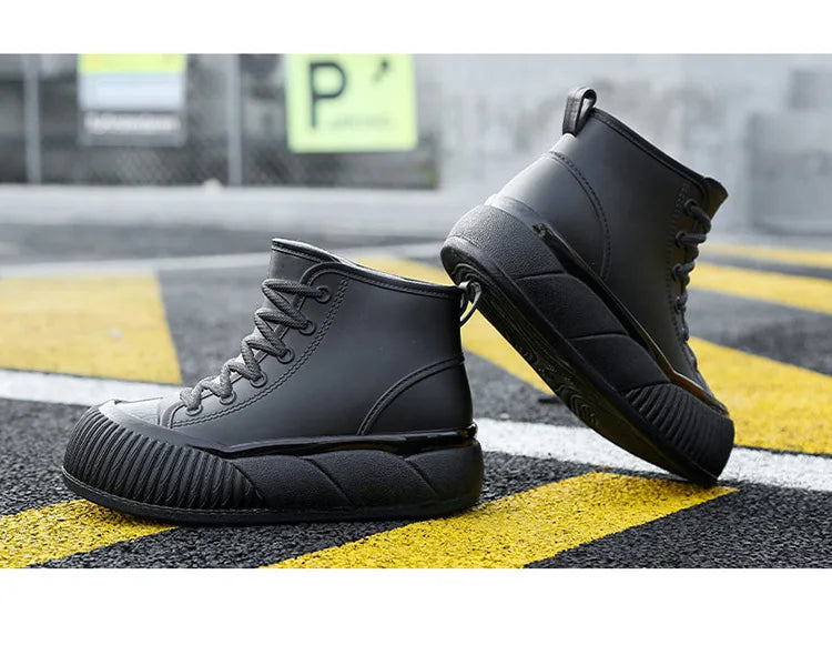 2025 New plush galoshes waterproof rain boots women's rubber platform shoes for lady ankle wide toe rainboots water shoes woman