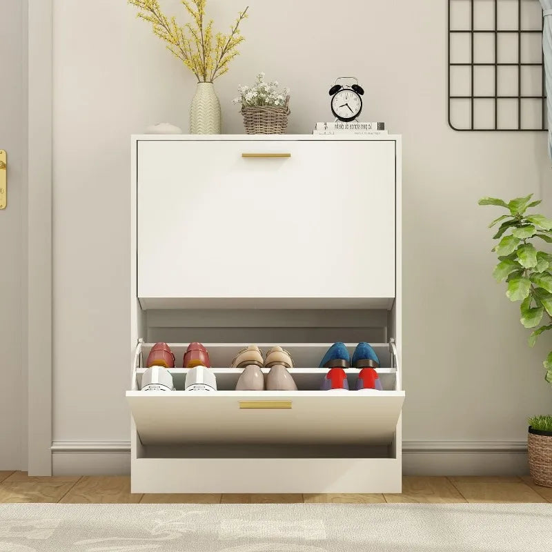 Shoe Cabinet with 2 Flip Drawers - Narrow Shoes Storage for Entryway, Freestanding Hidden
