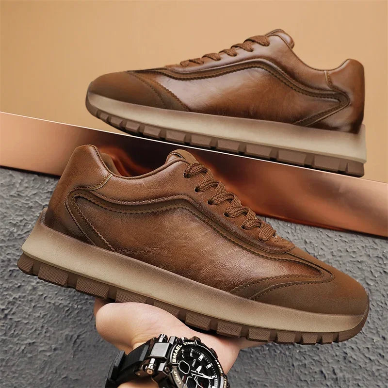Trendy Men Shoes All Seasons Leather Casual Sneakers Korean Style Fashion Running Shoes Non-slip Wear-resistant Mens Sports Shoe