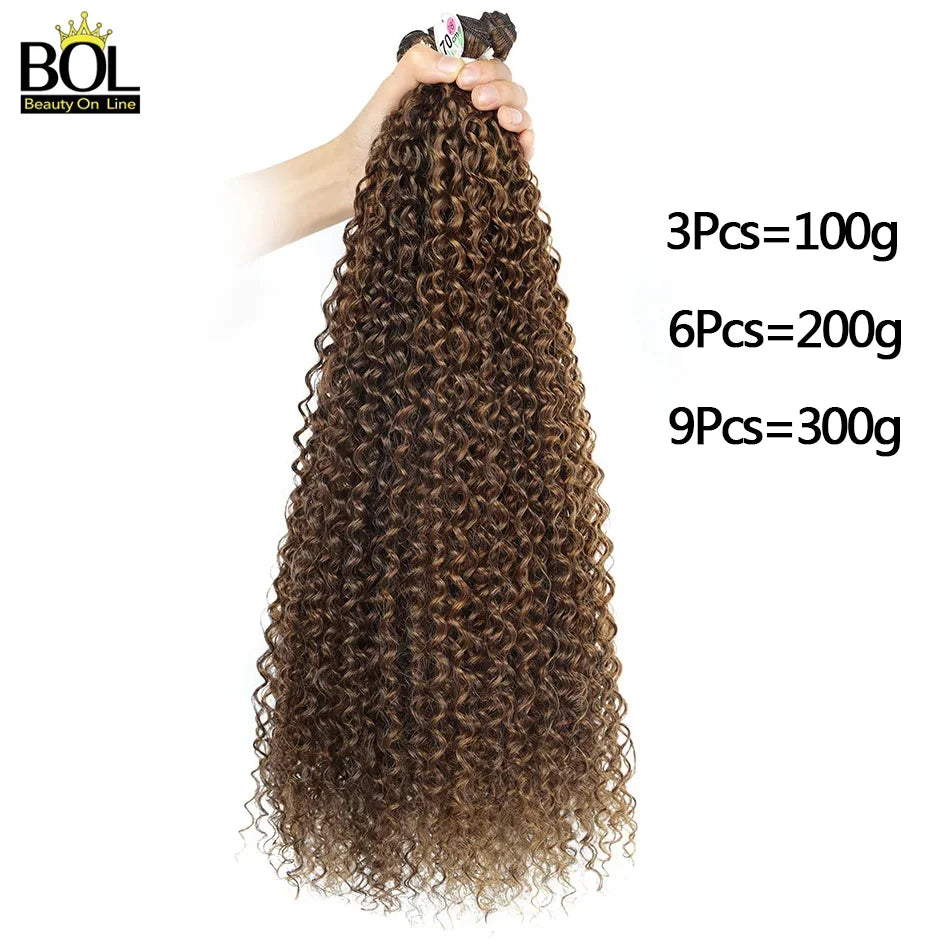 BOL Synthetic Kinky Curly Hair Extensions Long Jerry Curly Bundles Ombre Blonde Fake Crochet Hair For Women Heat Resistant Wave