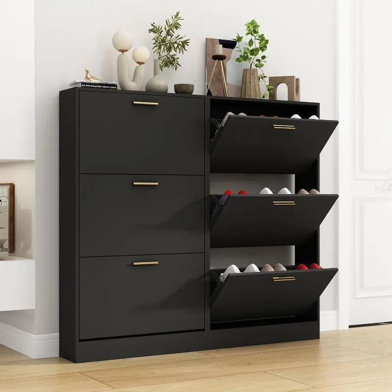 Shoe Cabinet with 2 Flip Drawers - Narrow Shoes Storage for Entryway, Freestanding Hidden