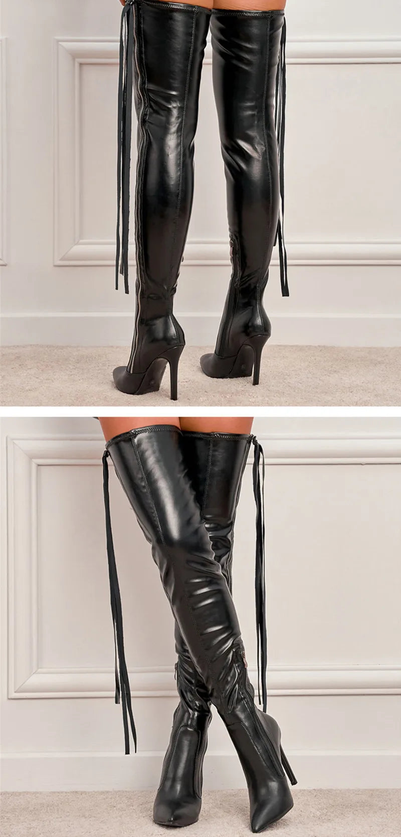 Eilyken New Fashion Designer Tassel Thigh High Women Shoes Sexy Pointed Toe Zip Over-the-Knee Boots Stiletto Heels Size 35-42