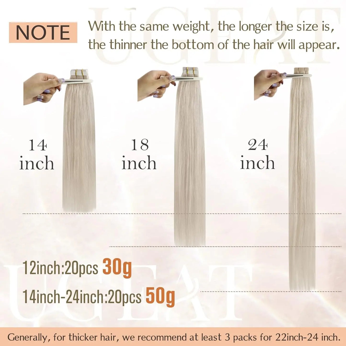Ugeat Tape in Hair Extensions Human Hair Blonde Remy Tape in Extensions for Women Platinum Blonde Invisible Human Hair