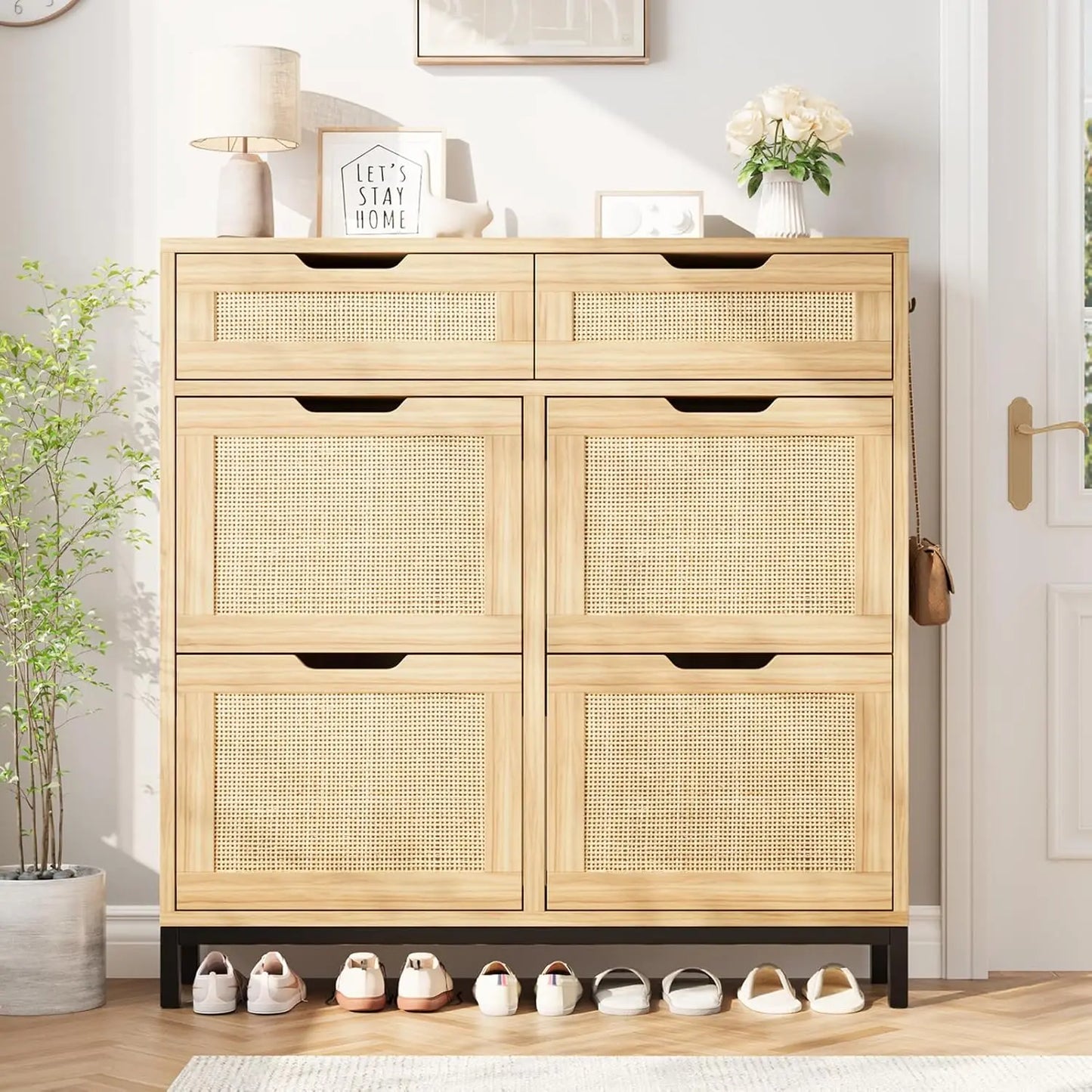 Shoe Cabinet Storage for Entryway Hidden Shoes Storage Cabinet Narrow Shoe Organizer Cabinet with 4 Flip Drawers, Free Standing