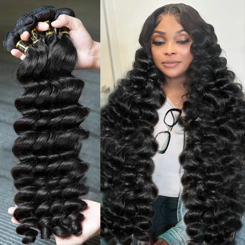 Linktowig Loose Wave Bundles Human Hair 30 Inch Human Hair Bundles Loose Deep Wave Weave Bundles Raw Hair Extensions Double Weft