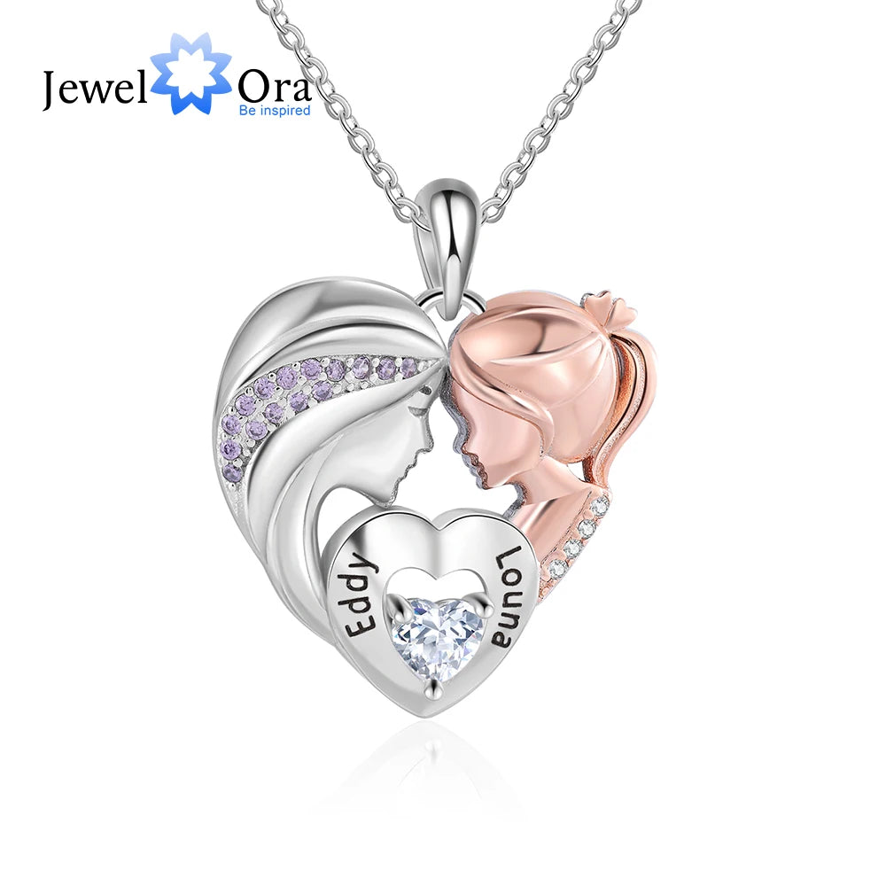 Personalized Mother and Daughter Pendant Necklace Heart Jewelry Custom Name Mothers Day Gift for Women Mom Wife Grandma Nana