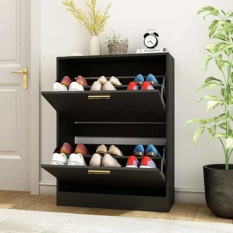 Shoe Cabinet with 2 Flip Drawers - Narrow Shoes Storage for Entryway, Freestanding Hidden