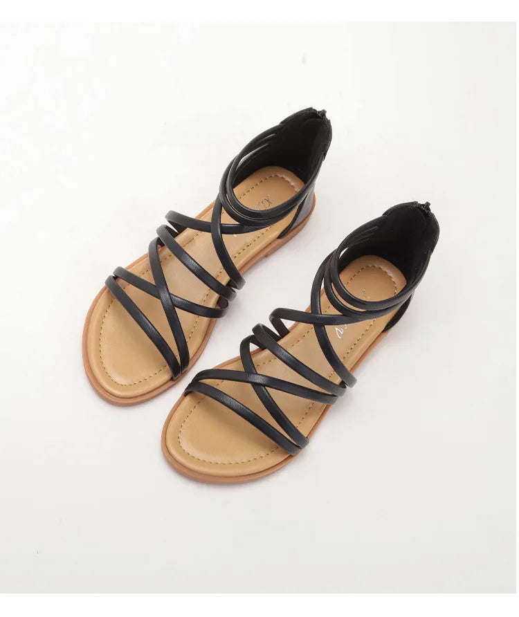 Large Size Summer Women 1cm Platform 2cm High Heels Sandals Lady Lightweight Solid Color Shoes Female Comfortable Roman Flats