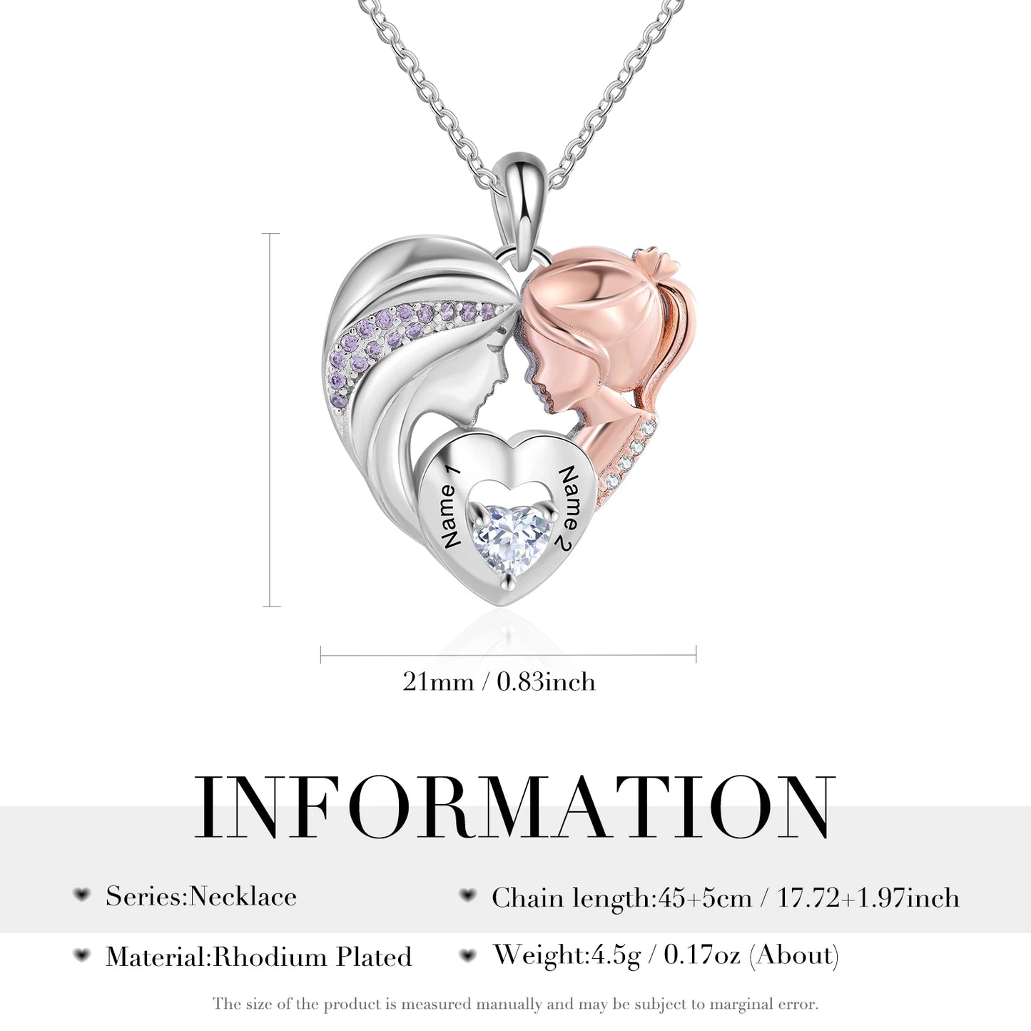 Personalized Mother and Daughter Pendant Necklace Heart Jewelry Custom Name Mothers Day Gift for Women Mom Wife Grandma Nana