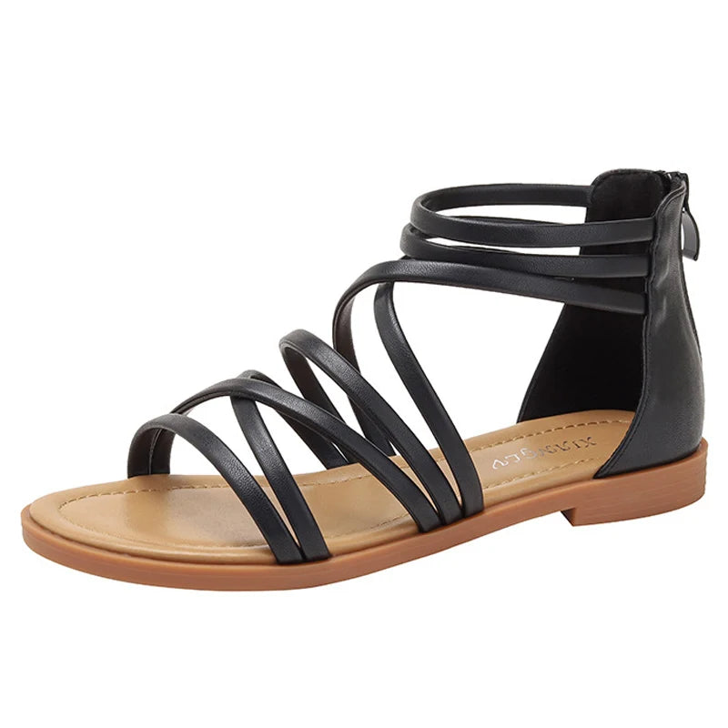 Large Size Summer Women 1cm Platform 2cm High Heels Sandals Lady Lightweight Solid Color Shoes Female Comfortable Roman Flats